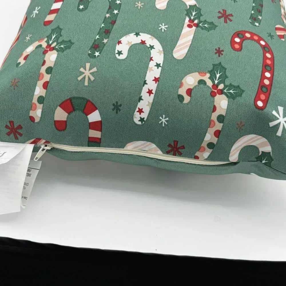 Decorative Pillows (2) Gnome Holiday Christmas Outdoor Throw Pillow, Candy Cane